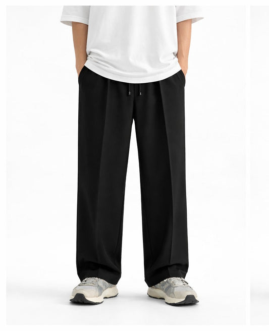 Black Trendy Pleated Relaxed Trousers