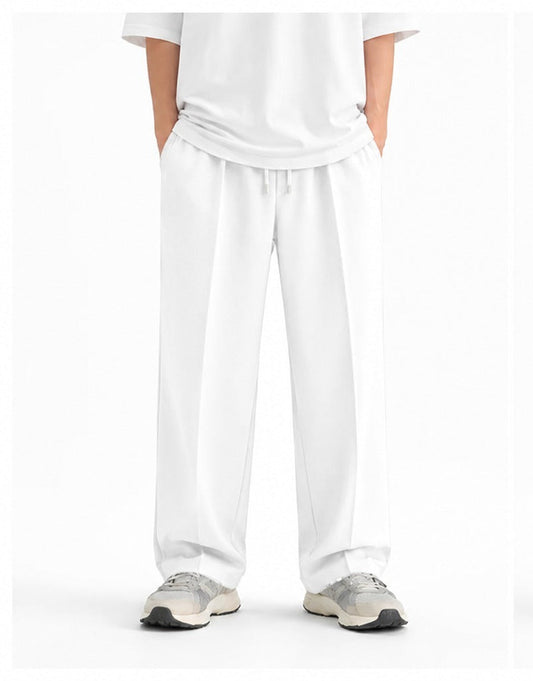 White Trendy Pleated Relaxed Trousers